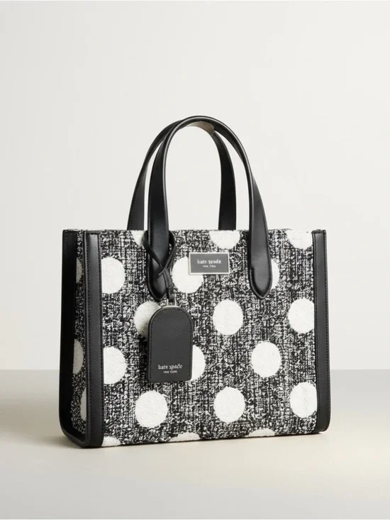 Kate Spade Polka Dot Tweed Satchel Crossbody NWT Black White 2 Way Bag - Picture 4 of 17